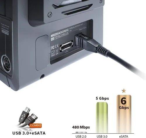 Vista 2 de Mediasonic PROBOX gabinete de HDD SATA con 4 compartimientos de 3.5 pulgadas, soporte para USB 3.0 eSATA, HDD SATA de 30TB (HF2-SU3S3)