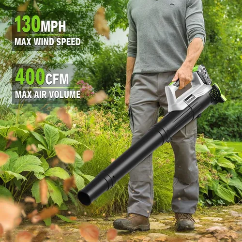 Vista 4 de Soplador de hojas inalámbrico con baterías de 2 x 2.0 Ah y cargador rápido Soplador eléctrico ligero de 21 V, soplador portátil alimentado por