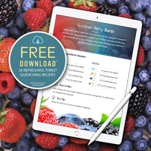 Vista 6 de Infusion Pro Botella de agua con infusor de frutas de 24 onzas con tapa giratoria: funda aislada y agua infundida libro electrónico de recetas