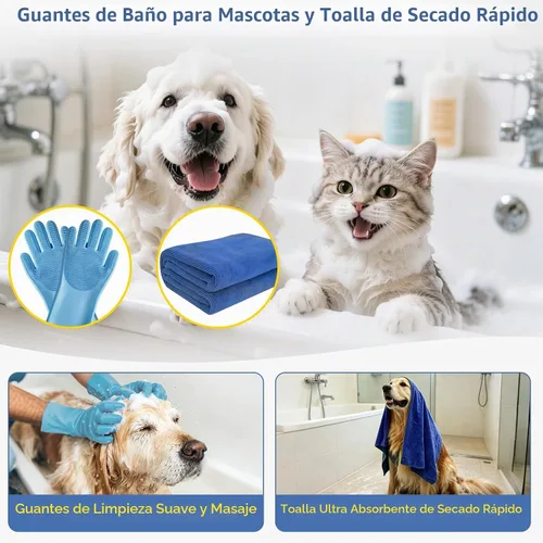 Vista 6 de 11 Piece Dog Grooming Kit - Hair, Nail, Massage Bath Supplies For Pets Cats Blue