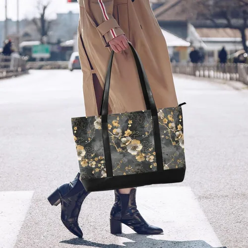 Vista 6 de Fondo gris y negro con flores doradas on It bolso de hombro para portátil de moda con cremallera bolsa de 14 pulgadas para viajes piscina natación