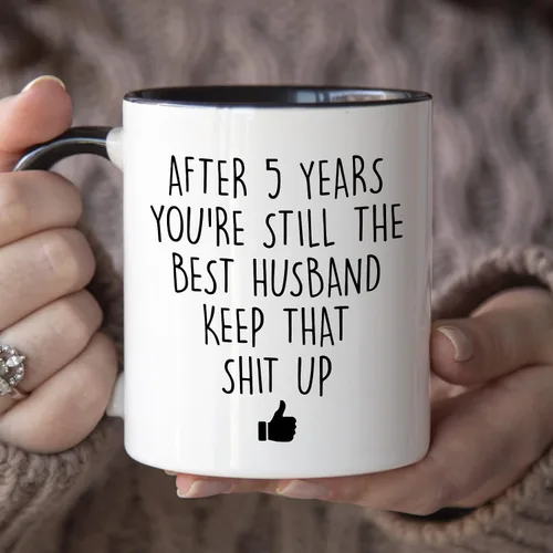 Vista 3 de YouNique Designs Taza de café de aniversario de 5 años para él, 11 onzas, taza de aniversario de boda para marido, taza de café de cinco años