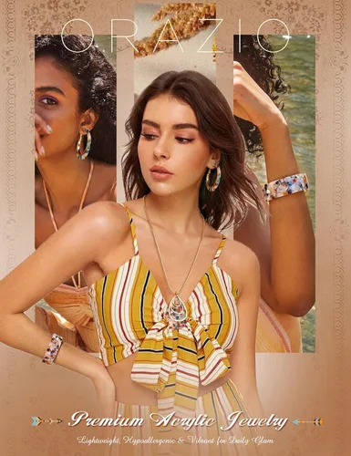 Vista 8 de Conjunto de Joyería de Acrílico ORAZIO para Mujeres, Collar, Pendientes de Resina Estilo Boho, Pulsera