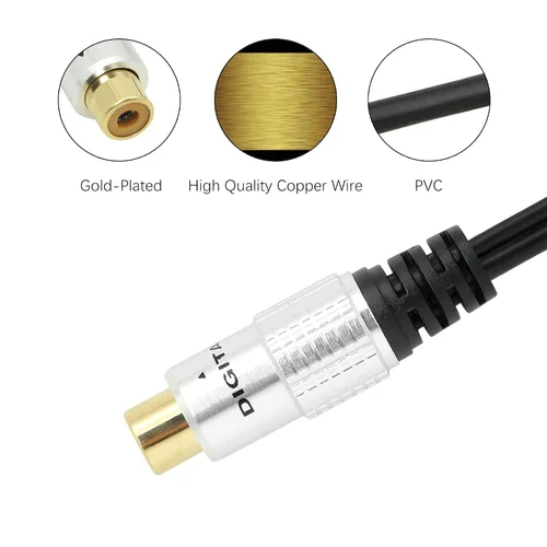 Vista 4 de SinLoon Aleación de aluminio RCA Y-splitter, divisor coaxial digital RCA simple a dual, cable de audio adaptador chapado en oro