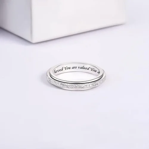 Vista 12 de Sterling Silver Spinner Fidget Ring Anti Anxiety Worry Relieving Boredom ADHD Autism Band Ring for Women Men
