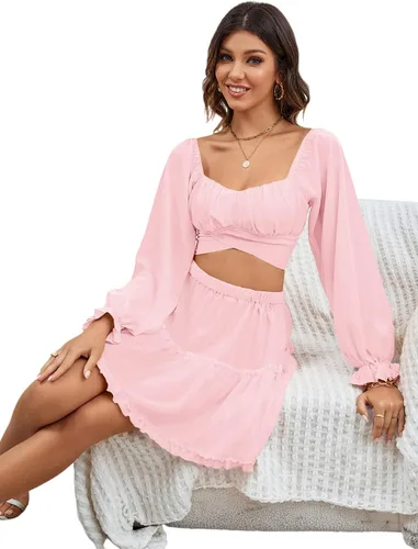 Vista 7 de LYANER Conjunto de 2 piezas para mujer con nudo anudado y minifalda