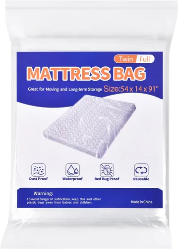 Vista 10 de Bolsa de Colchón para Mudanza y Almacenamiento - Paquete de 2 Fundas Protectoras de Plástico, Tamaño Individual y Doble Transparente - Paquete de 2