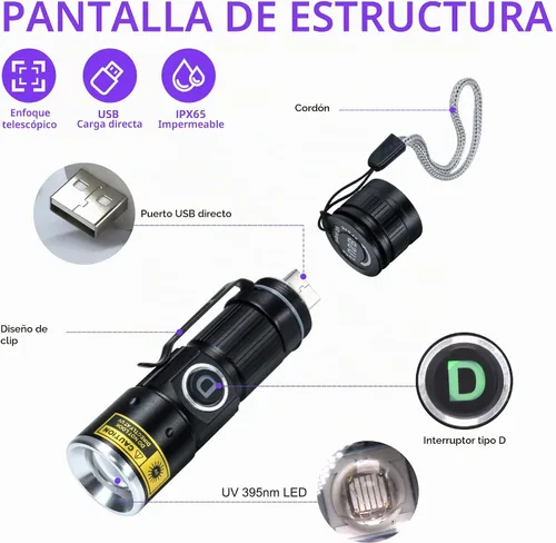 Vista 2 de DARKDAWN Lámpara ultravioleta de madera de Blacklight de las linternas D15-UV 395nm 1-Pack