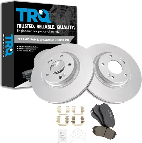 Vista 55 de TRQ Juego de pastillas de freno delantero y rotores con revestimiento de cerámica compatible con Jeep Compass Patriot 2017