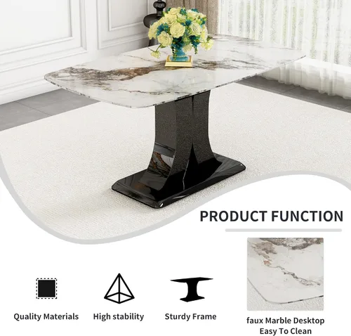Vista 8 de Juego de mesa de comedor de mármol para 6, moderno juego de sillas de mesa de cocina para 6, 7 piezas, mesa de cocina rectangular de cristal