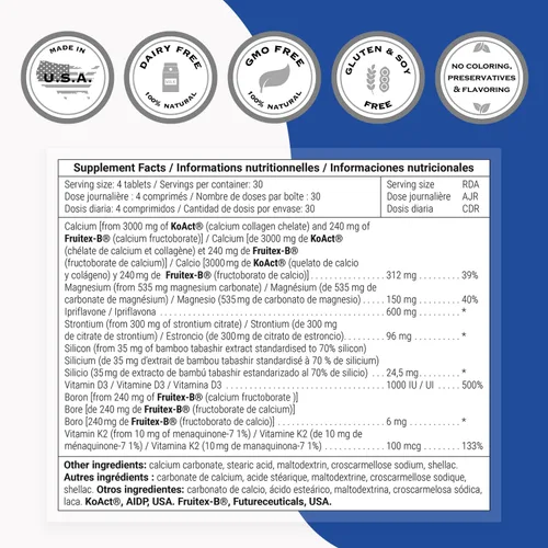 Vista 4 de Supersmart - Fórmula Super Bone - con calcio, magnesio, vitamina D3 y estroncio Sin OMG y sin gluten - 120 tabletas