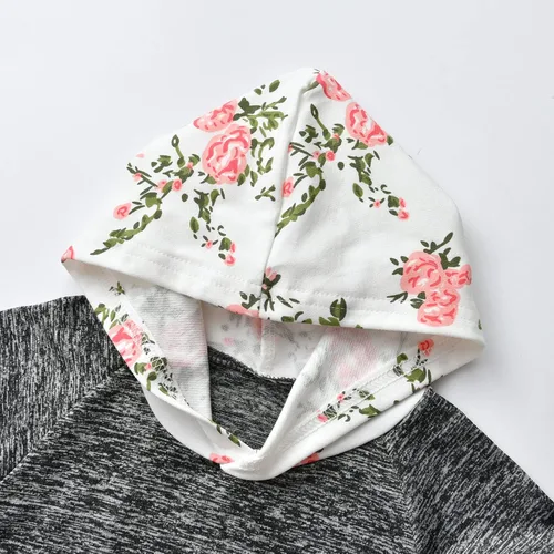 Vista 4 de Derouetkia Conjunto de ropa floral de manga larga con capucha, pantalones casuales y diadema
