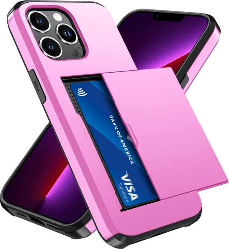 Vista 21 de Qinmay Funda compatible con iPhone 13 con tarjetero, doble capa a prueba de golpes, funda protectora resistente con ranura oculta delgada