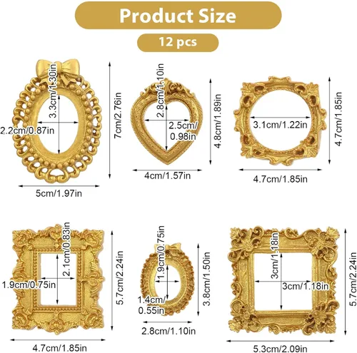 Vista 2 de 12 Pcs Vintage Mini Gold Frames, Resin Mini Picture Frames