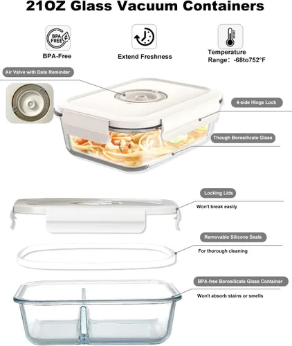 Vista 3 de WanshengLe - Sellador al vacío de mano con recipiente de vacío de vidrio y 5 bolsas de vacío reutilizables, máquina selladora al vacío compacta