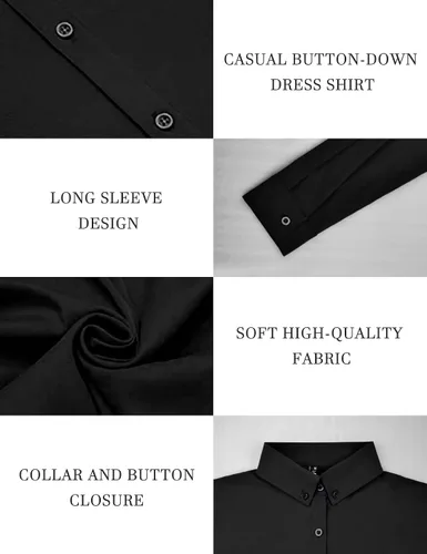 Vista 5 de ACHUSE Camisas de vestir para hombre, de manga larga, elásticas, ajustadas, sin arrugas, casuales, con botones