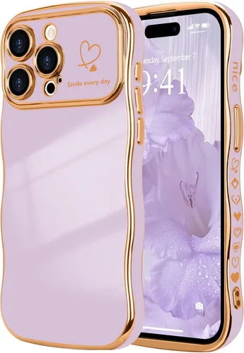 Vista 10 de LCHULLE - Funda para iPhone Air, linda para mujeres y niñas, con forma de onda, color azul bebé Luxury Plating Curly Wavy Frame with Love Heart