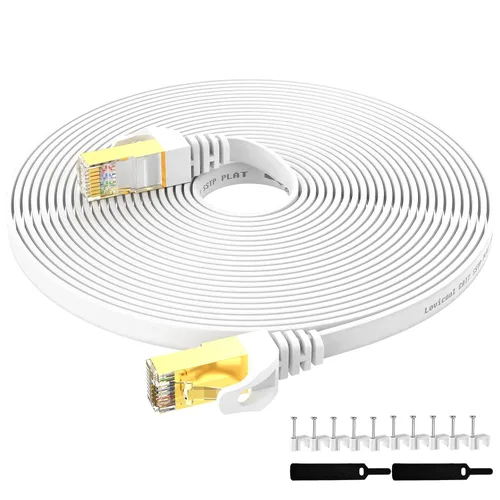 Vista 11 de Cable Ethernet Cat7 de 15 pies, cable de conexión plano de Internet CAT 7 para router, módem, juegos, concentrador, computadora, alta velocidad