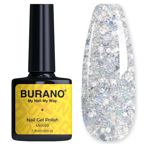 Vista 19 de BURANO Esmalte de uñas con purpurina, efecto holográfico brillante LED UV, gel de secado, sin astillas, esmalte brillante para hacer tus propias