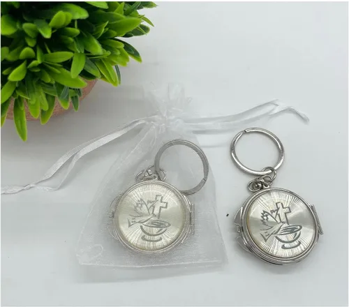 Vista 2 de RBN Llavero de espejo compacto para bautizo, recuerdo de fiesta para niños y niñas, diseño de ángeles y bebés, maquillaje compactoprimera comunión