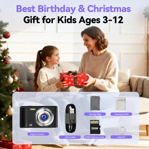Vista 7 de Cámara digital 4K para niños: Cámaras de 48MP para fotografía de adolescentes - Cámara fotográfica con enfoque automático Regalos para niños de 5 a