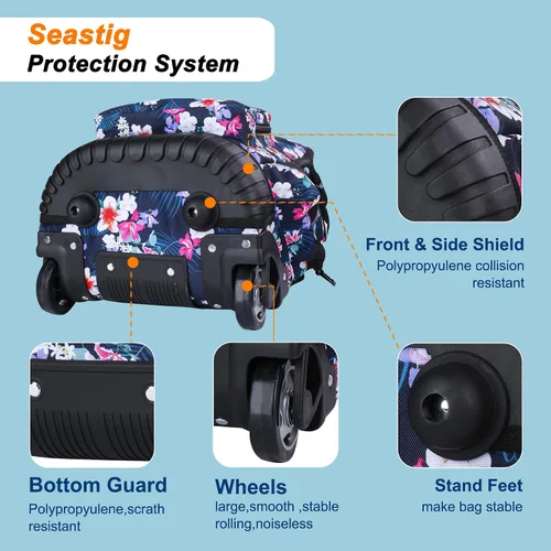 Vista 5 de seastig Mochila con ruedas de 18 pulgadas con bolsa de almuerzo y estuche para lápices, mochila con ruedas, mochila para laptop, adultos y niños