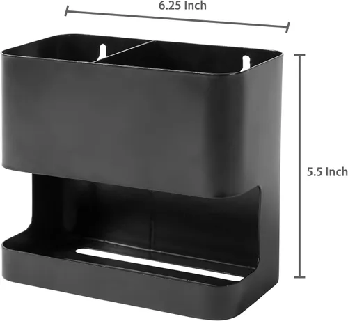 Vista 5 de Organizador de herramientas para el cabello MyGift con 2 ranuras, soporte negro de metal para rizador de pelo, organizador de accesorios de salón