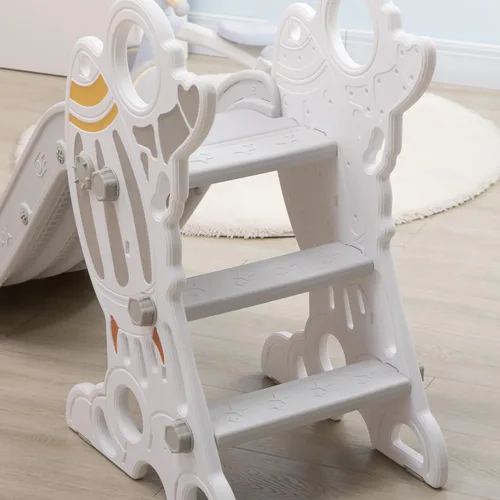 Vista 9 de Qaba Tobogán de interior para niños pequeños de 1.5 a 3 años, tobogán pequeño, juego de juguetes espaciales para niñas y niños, color gris