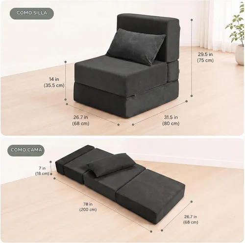 Vista 2 de Sofá cama plegable, silla convertible sin montaje, negro