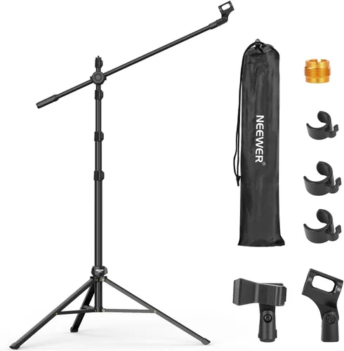 Vista 14 de Neewer: Micrófono ajustable de Suspension Boom Scissor Arm Stand, soporte de micrófono compacto de acero durable para estaciones de radio estudio