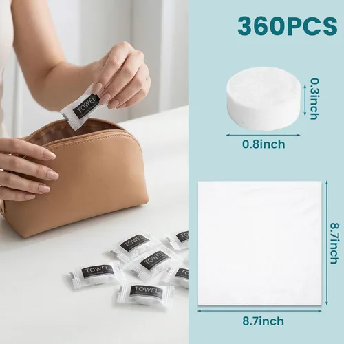 Vista 2 de LOVEINUSA 360 toallas comprimidas, toallas faciales desechables de algodón a granel para la cara, paños portátiles para viajes, toallitas