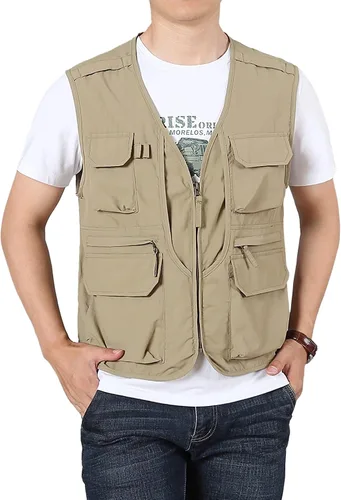 Vista 2 de LOUECHY Chaleco de pesca para hombre, chaleco ligero de viaje Safari con múltiples bolsillos