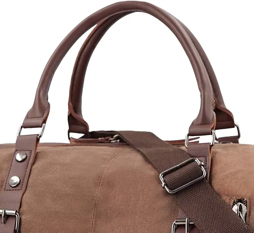 Vista 4 de Bolso de viaje de gran capacidad para hombre, bolso cruzado de fin de semana, bolso de mensajero de hombro para hombre, bolso de lona, marrón
