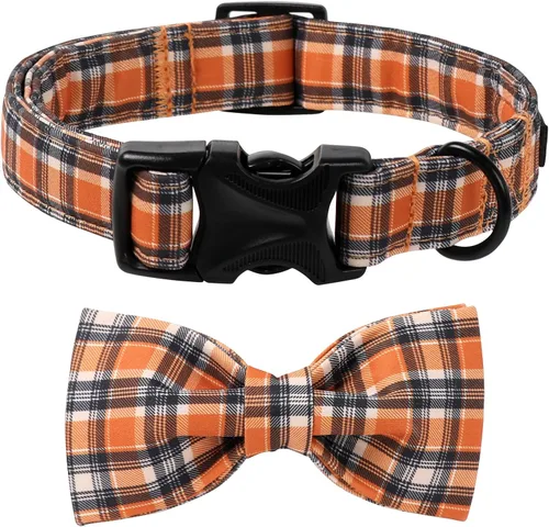 Vista 9 de Lionet Paws Collar para perro y gato con corbata de moño, hebilla de plástico ajustable, collar de cuadrícula para perros pequeños, medianos