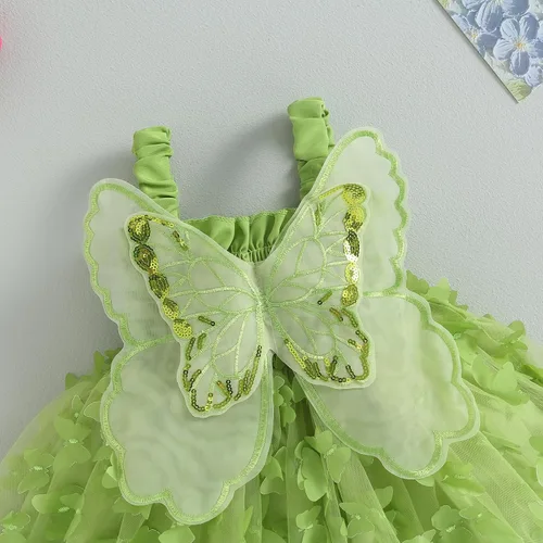 Vista 7 de Disfraz de Halloween para bebé niña, alas de hada, mariposa, sin mangas, tutú, disfraz de Tinkerbell de Halloween