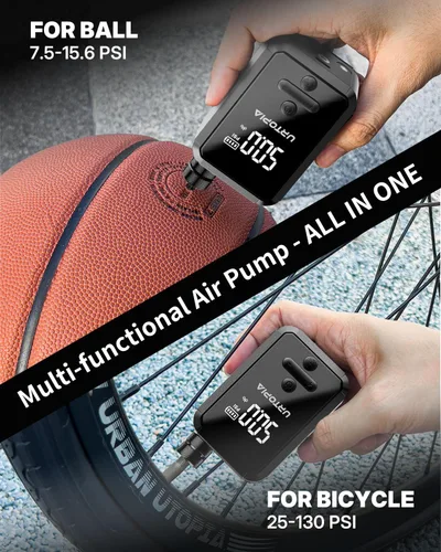 Vista 4 de Bomba eléctrica para bicicleta, bomba de aire de inflado rápido con medidor, hasta 150 PSI, disipación de calor eficiente, recargable, con luz LED