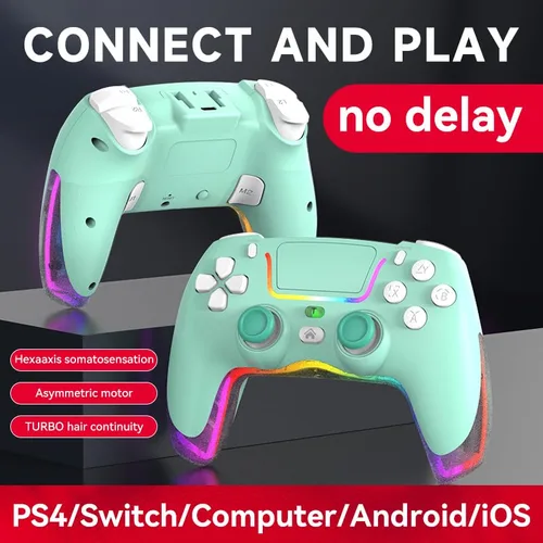 Vista 2 de RALAN Green Wireless Controller Compatible with Playstation 4ProSlimfor PS4 Dualshock 4 Gamepad with Adjustable LED Lighting, 3.5mm Audio Jack and
