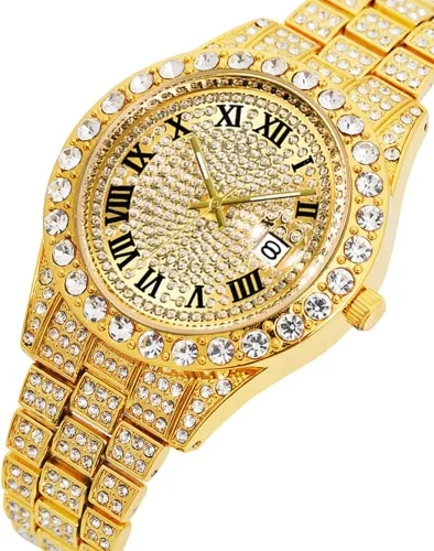 Vista 2 de Hip Hop Watches for Men Iced-Out Bling Diamond Luxury Quartz Watches with Date