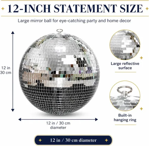 Vista 7 de Youdepot - Paquete de bolas de discoteca de 12 y 16 pulgadas, decoraciones de bola de espejo plateada para fiestas, bodas, Navidad y decoración