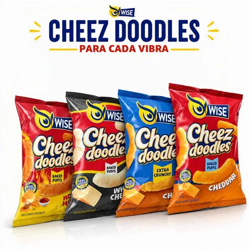 Vista 7 de Wise Snacks Cheez Doodles - Puffs horneados, queso cheddar real, 0.875 onzas (42 unidades), sin gluten