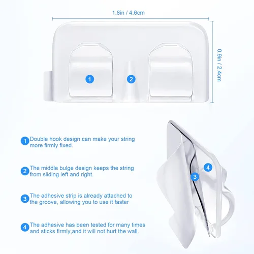 Vista 3 de Ganchos para clips de luces de cadena para exteriores: 25 piezas de clips de cable resistentes con tiras adhesivas impermeables para colgar luces