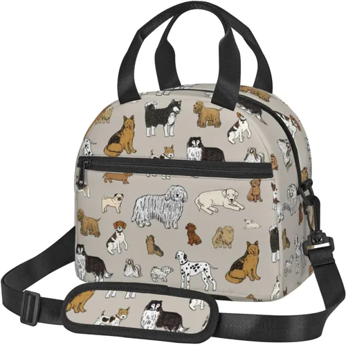 Vista 15 de Perinsto Lindas patas de perro beige bolsa de almuerzo reutilizable aislada bolsa de almuerzo lonchera contenedor con correa ajustable