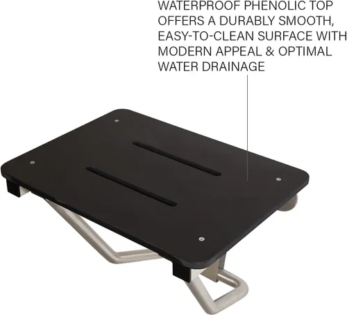 Vista 5 de Asiento de ducha plegable de montaje en pared negro de 32" x 15", compatible con ADA
