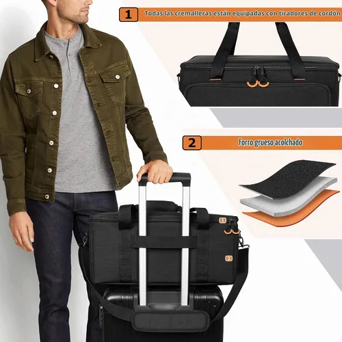 Vista 4 de LUXJA - Bolsa de luz acolchada para 4 luces Par Par Lights Case with Inner Divider and Multiple Accessory Pockets, Detachable Shoulder Strap