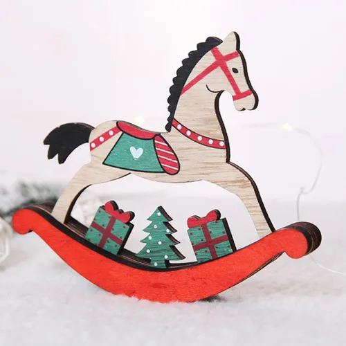 Vista 4 de 12 piezas de adornos de Navidad, mini caballero, decoración de casa para el hogar, adornos de madera de Navidad, decoración de caballo mecedor
