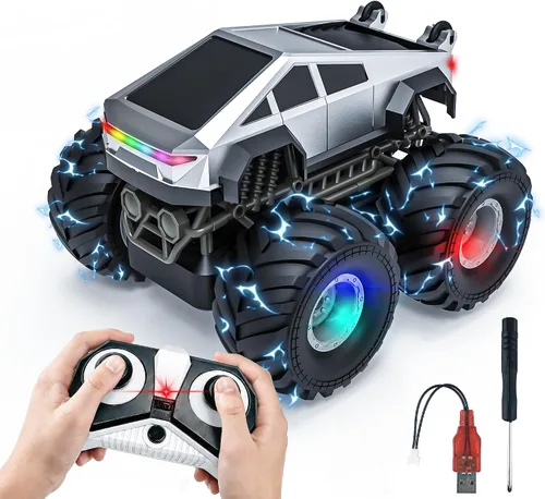Vista 8 de BEZGAR 1:20 4WD RC Cyber Style Truck con rotación de 360° y luces (gris)