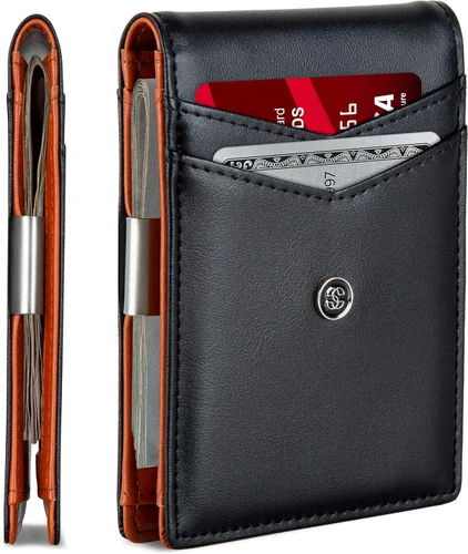 Vista 13 de Suavell Billeteras delgadas de cuero para hombres. Cartera con clip para dinero. Cartera de perfil bajo RFID Cartera minimalista