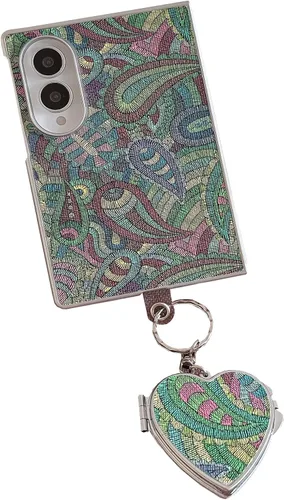 Vista 11 de Yatchen Funda de piel de lujo para Samsung Galaxy Z Flip 3, bonita pintura de paisaje para mujer, dermatoglífico, protector de parachoques de Valle