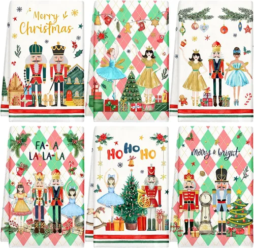 Vista 19 de Hosuly 6 Piezas Toallas de Cocina Navideñas Afroamericanas Paños de Platos de Santa Negro Toallas de Mano Navideñas Negras y Rojas Santa Ángel Acebo