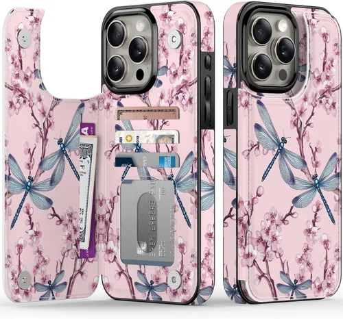 Vista 52 de FUNMIKO Funda tipo cartera para iPhone 15 con tarjetero + clip para efectivo, bloqueo RFID, protección contra caídas de grado militar y obras